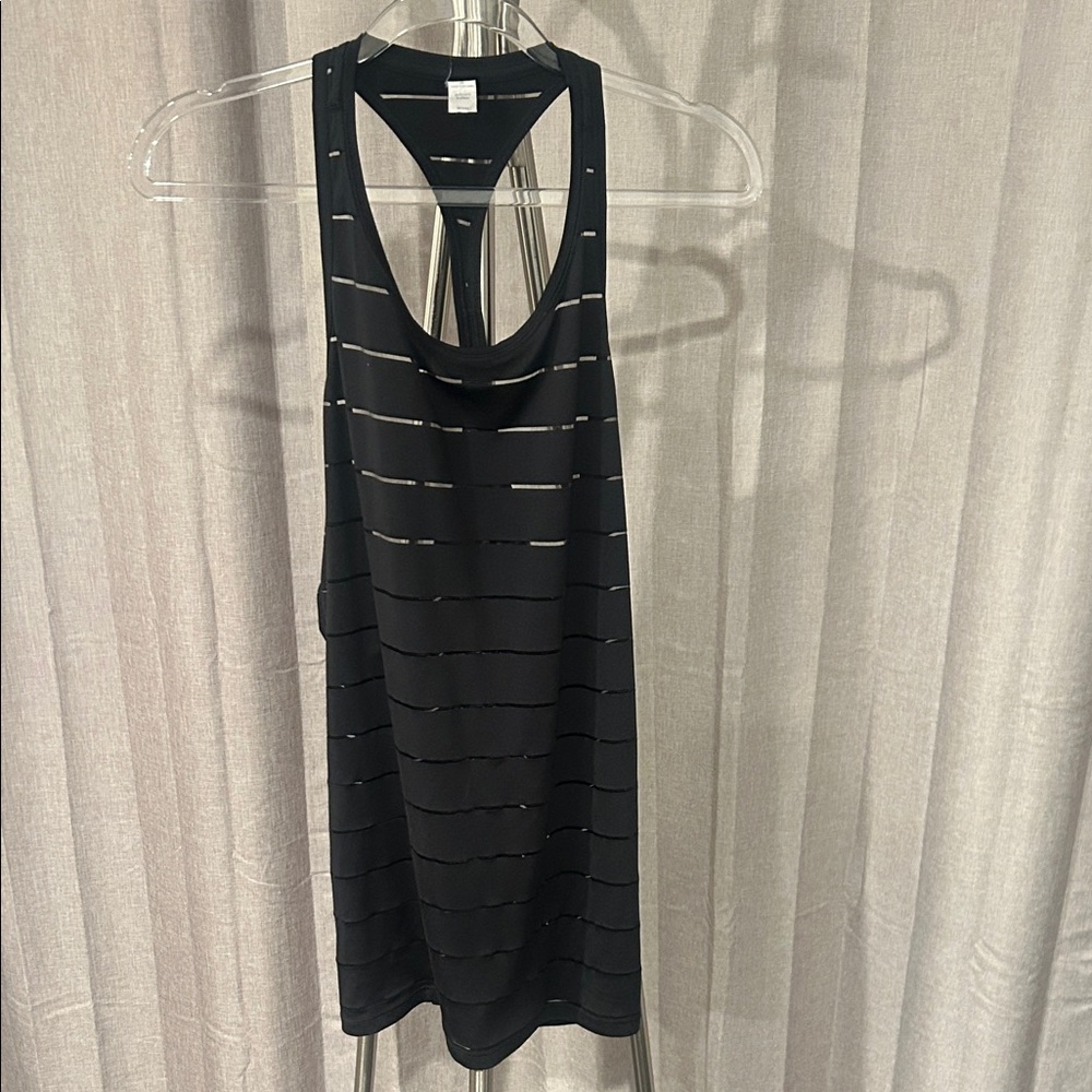 Athleta Black Racerback Tank with Subtle Sheer Stripes